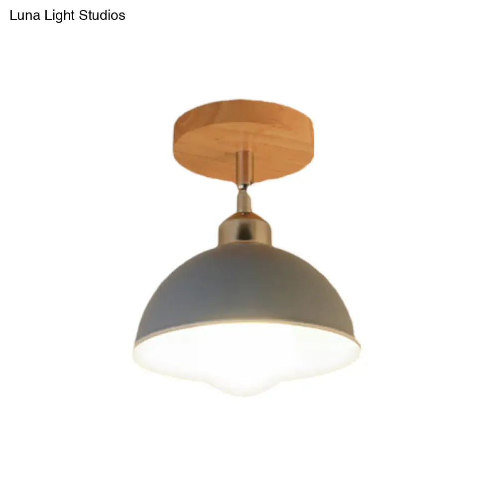 Semi Flush Mount Ceiling Light: 1 Head Rotatable Metal Macaron Dome Shade Indoor Pink/Yellow Design