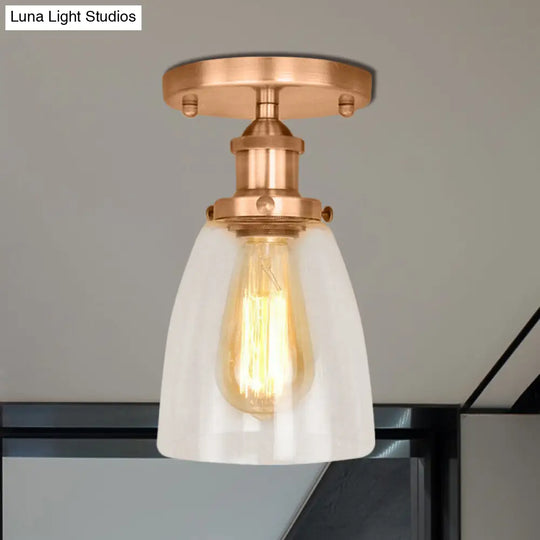 Semi Flush Mount Clear Glass Cone Industrial Ceiling Light Fixture With One Bulb In