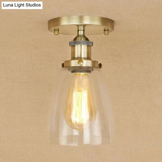 Semi Flush Mount Clear Glass Cone Industrial Ceiling Light Fixture With One Bulb In