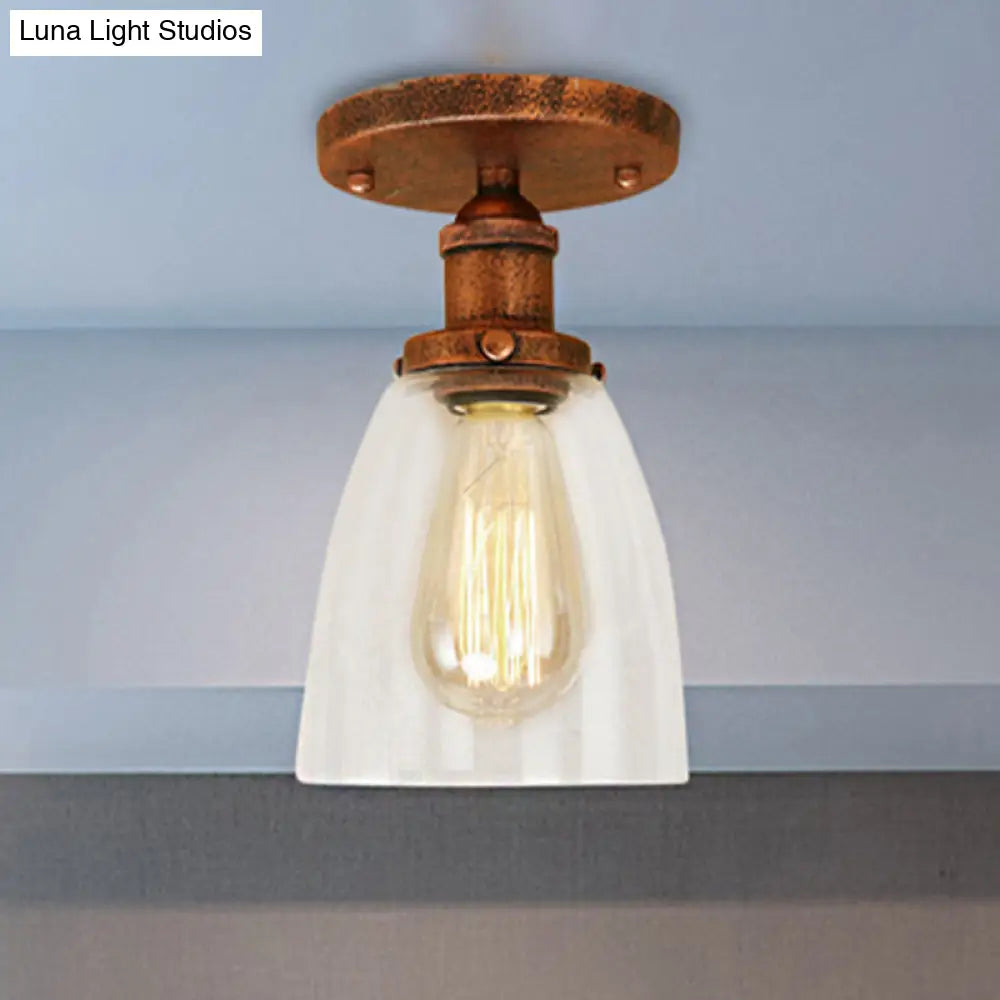 Semi Flush Mount Clear Glass Cone Industrial Ceiling Light Fixture With One Bulb In