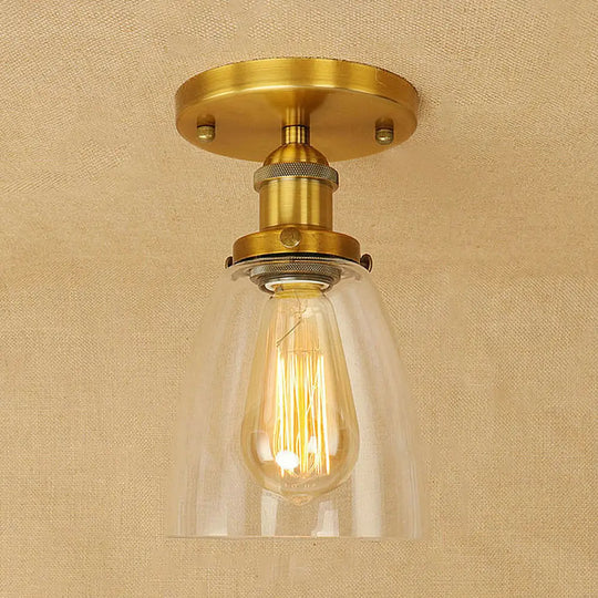 Semi Flush Mount Clear Glass Cone Industrial Ceiling Light Fixture With One Bulb In