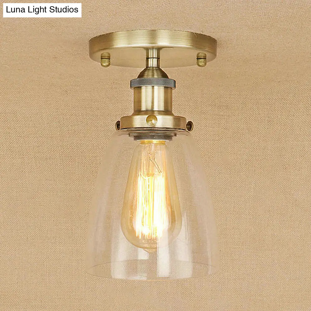 Semi Flush Mount Clear Glass Cone Industrial Ceiling Light Fixture With One Bulb In