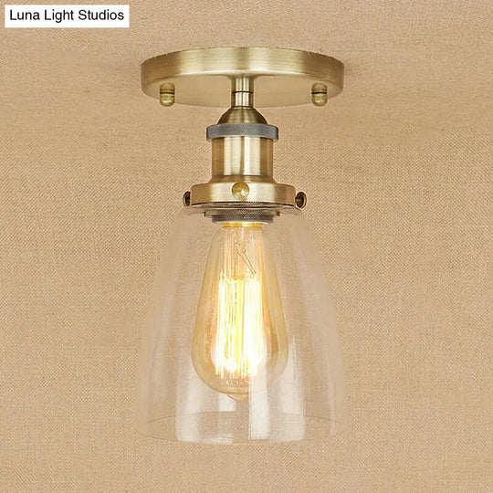 Semi Flush Mount Clear Glass Cone Industrial Ceiling Light Fixture With One Bulb In
