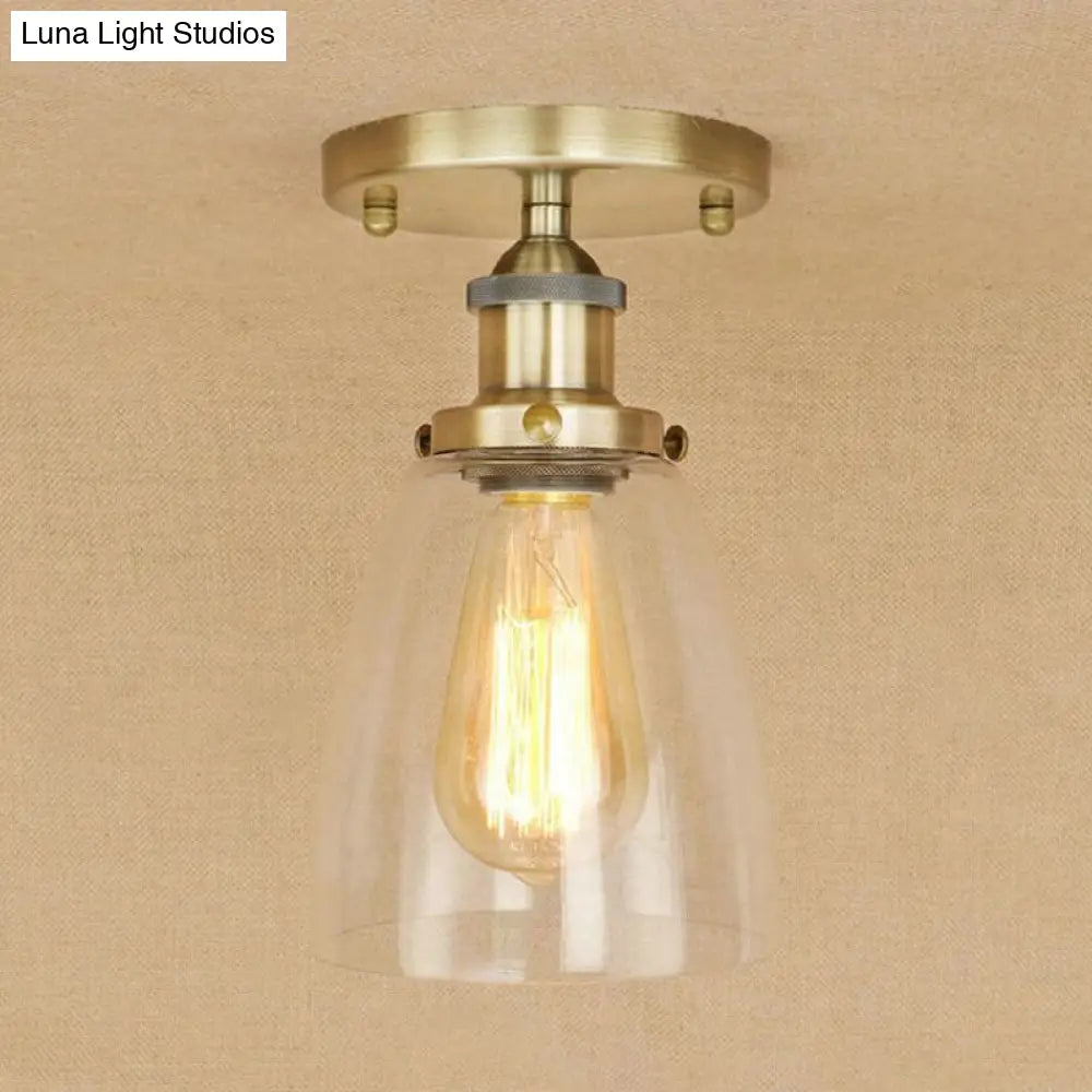Semi Flush Mount Clear Glass Cone Industrial Ceiling Light Fixture With One Bulb In