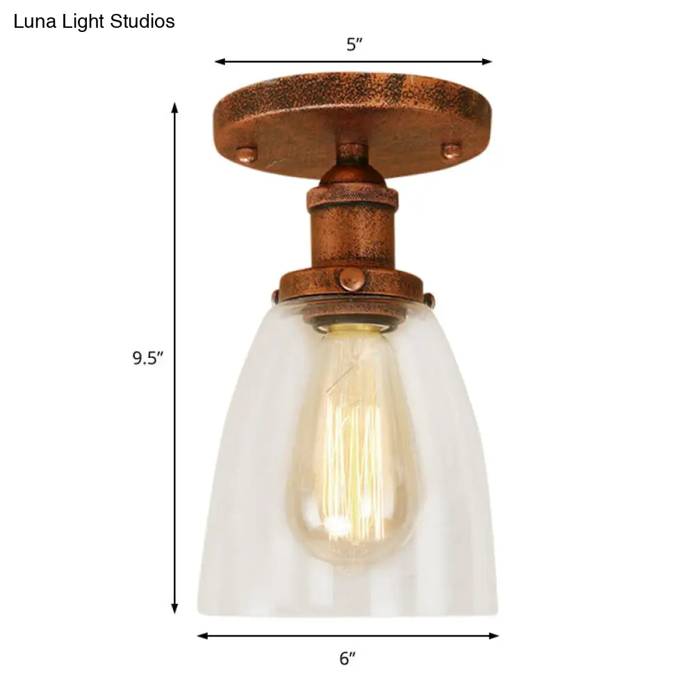 Semi Flush Mount Clear Glass Cone Industrial Ceiling Light Fixture With One Bulb In