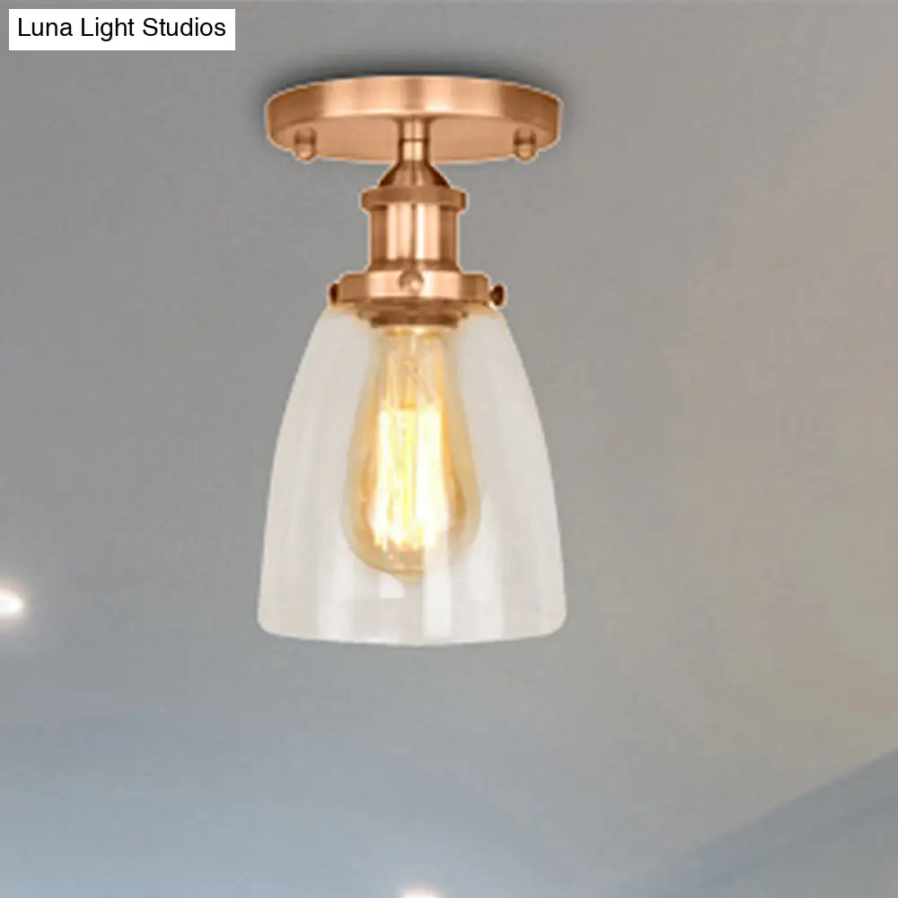 Semi Flush Mount Clear Glass Cone Industrial Ceiling Light Fixture With One Bulb In