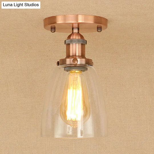 Semi Flush Mount Clear Glass Cone Industrial Ceiling Light Fixture With One Bulb In