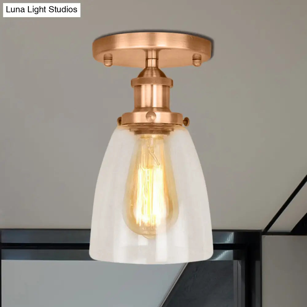 Semi Flush Mount Clear Glass Cone Industrial Ceiling Light Fixture With One Bulb In