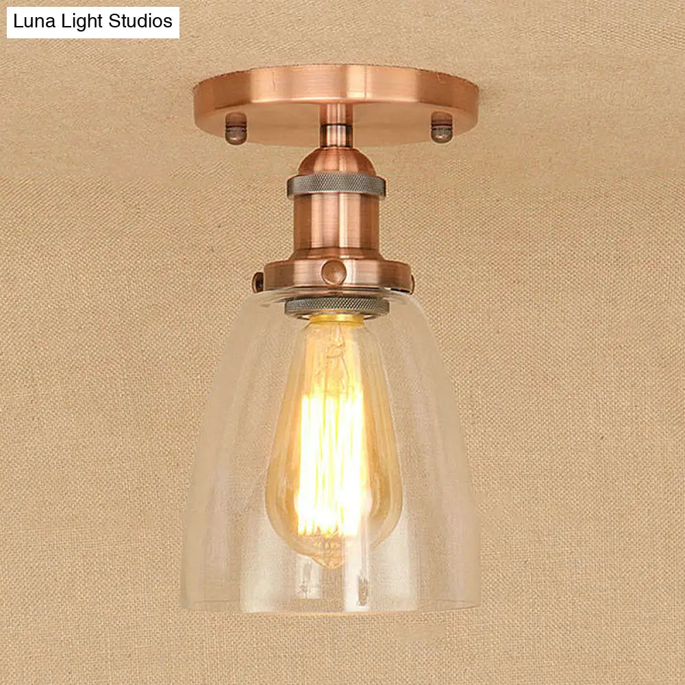 Semi Flush Mount Clear Glass Cone Industrial Ceiling Light Fixture With One Bulb In