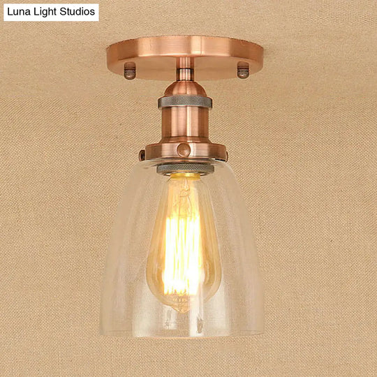 Semi Flush Mount Clear Glass Cone Industrial Ceiling Light Fixture With One Bulb In