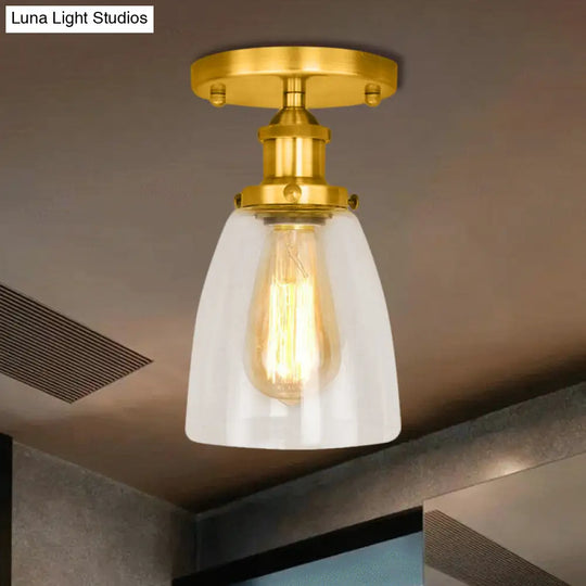Semi Flush Mount Clear Glass Cone Industrial Ceiling Light Fixture With One Bulb In