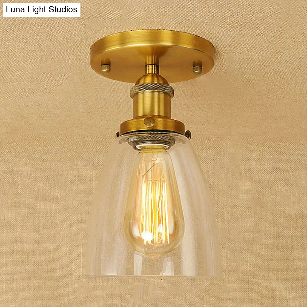 Semi Flush Mount Clear Glass Cone Industrial Ceiling Light Fixture With One Bulb In