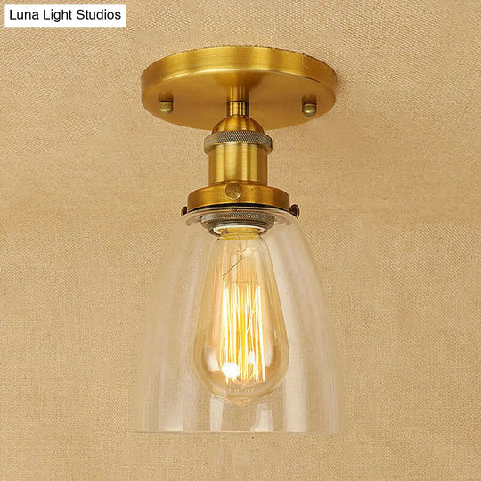 Semi Flush Mount Clear Glass Cone Industrial Ceiling Light Fixture With One Bulb In