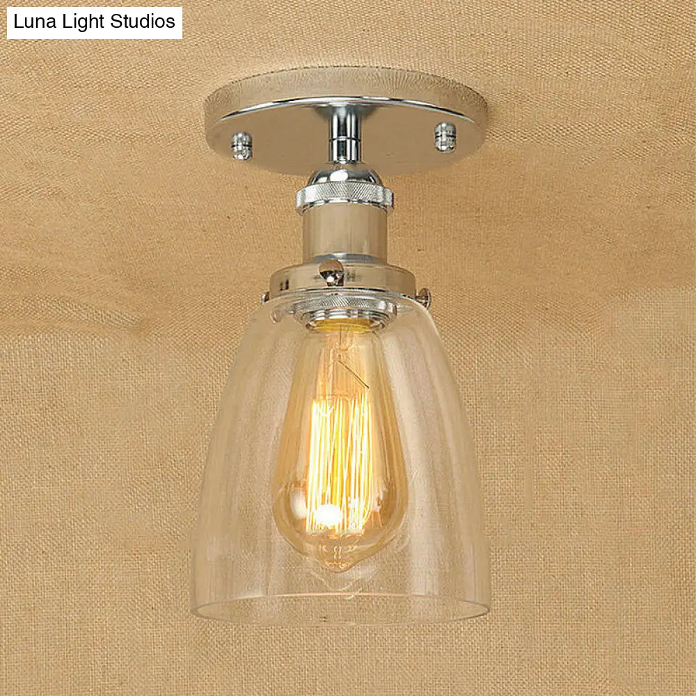 Semi Flush Mount Clear Glass Cone Industrial Ceiling Light Fixture With One Bulb In