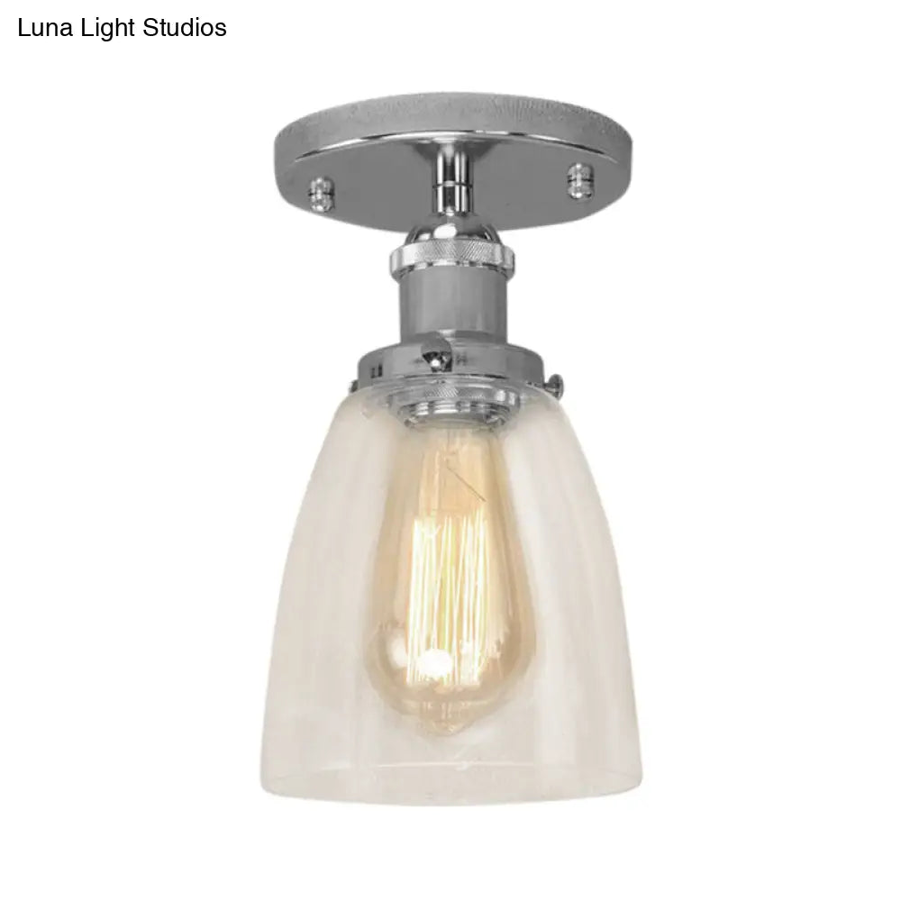 Semi Flush Mount Clear Glass Cone Industrial Ceiling Light Fixture With One Bulb In