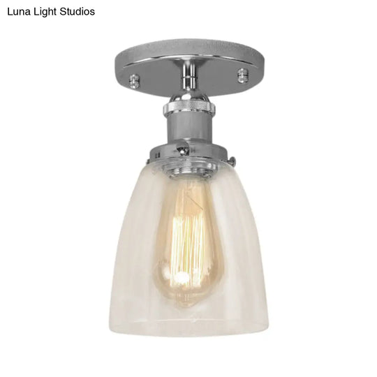 Semi Flush Mount Clear Glass Cone Industrial Ceiling Light Fixture With One Bulb In