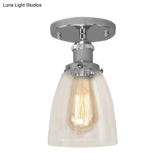 Semi Flush Mount Clear Glass Cone Industrial Ceiling Light Fixture With One Bulb In