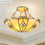 Semi-Flush Mount Colonial Bedroom Light Fixture - 4 Bulbs Frosted Glass Brass Finish Close To