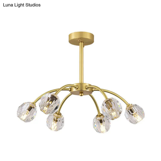 Semi Flush Mount Crystal Ceiling Light Fixture With Faceted Design - Elegant Gold Sputnik Style