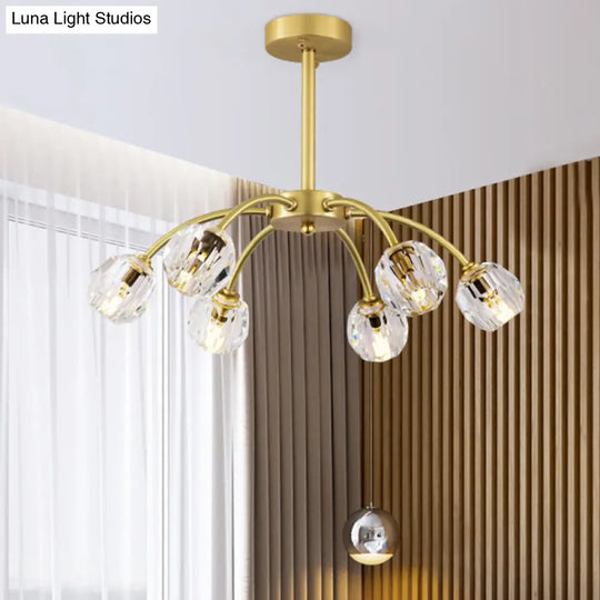 Semi Flush Mount Crystal Ceiling Light Fixture With Faceted Design - Elegant Gold Sputnik Style