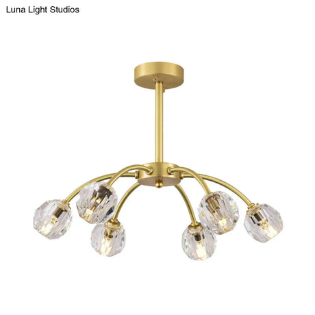 Semi Flush Mount Crystal Ceiling Light Fixture With Faceted Design - Elegant Gold Sputnik Style