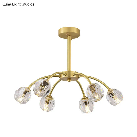 Semi Flush Mount Crystal Ceiling Light Fixture With Faceted Design - Elegant Gold Sputnik Style