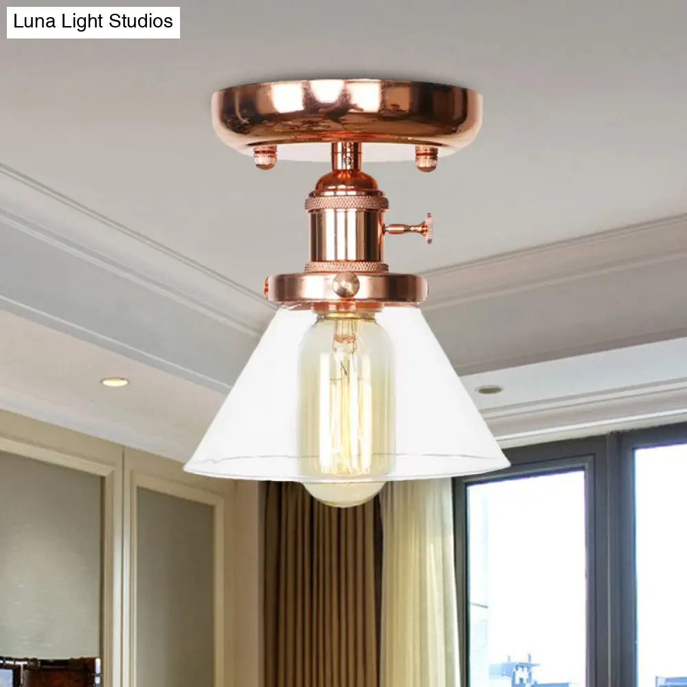 Semi Flush Mount Industrial Ceiling Light Fixture With Globe/Wide Flare/Diamond Design And