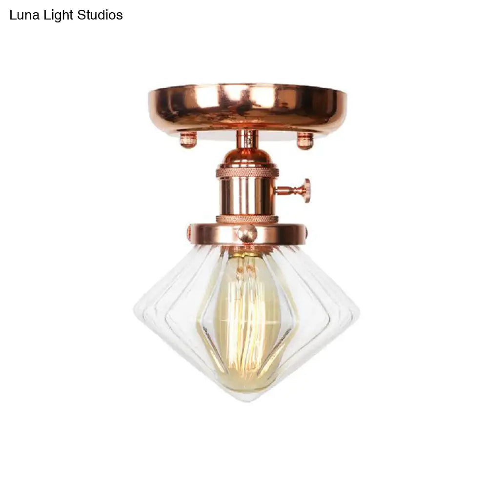 Semi Flush Mount Industrial Ceiling Light Fixture With Globe/Wide Flare/Diamond Design And