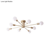 Semi Flush Mount Industrial Gold Metal Ceiling Light Fixture - Exposed Lights Ideal For Living Room