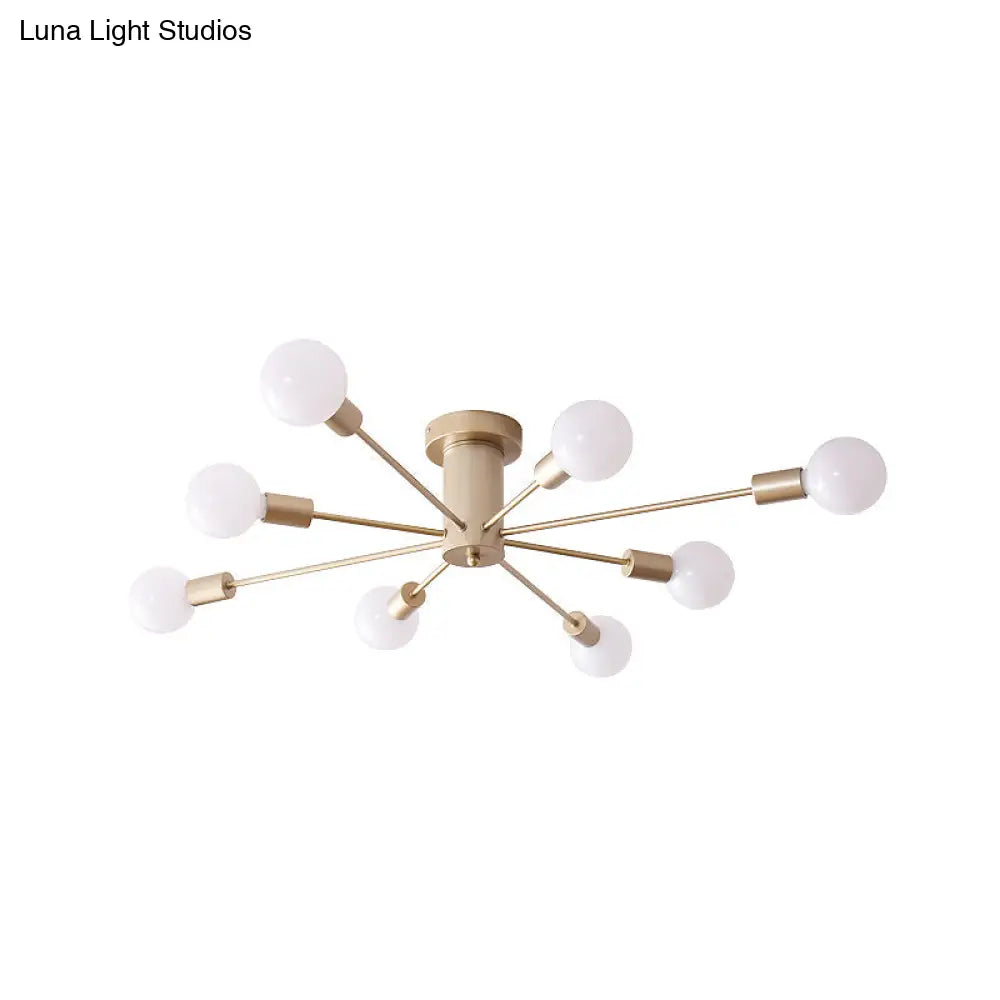 Semi Flush Mount Industrial Gold Metal Ceiling Light Fixture - Exposed Lights Ideal For Living Room