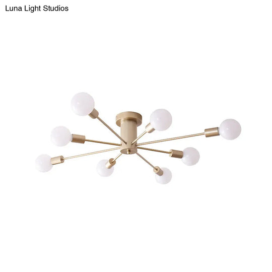 Semi Flush Mount Industrial Gold Metal Ceiling Light Fixture - Exposed Lights Ideal For Living Room