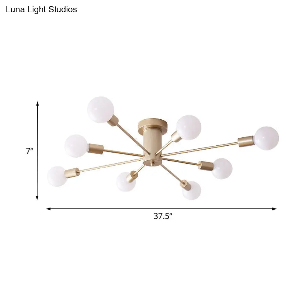 Semi Flush Mount Industrial Gold Metal Ceiling Light Fixture - Exposed Lights Ideal For Living Room