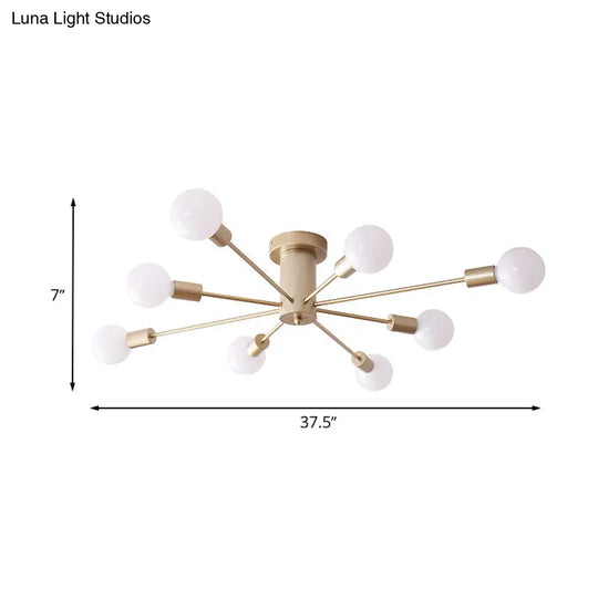 Semi Flush Mount Industrial Gold Metal Ceiling Light Fixture - Exposed Lights Ideal For Living Room
