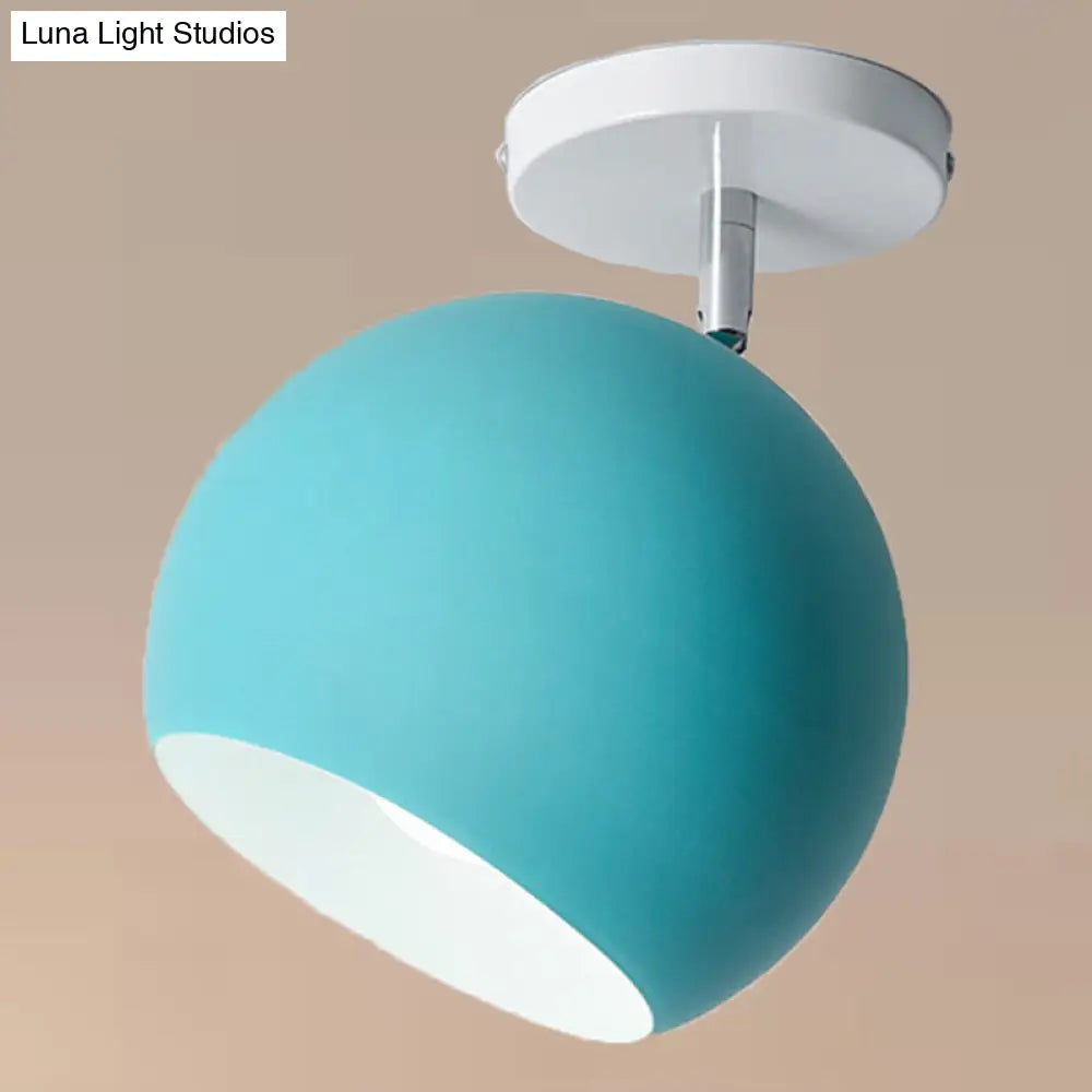 Semi Flush Mount Macaron Metal Ceiling Light For Living Room - Dome Style Blue