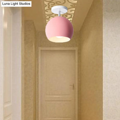Semi Flush Mount Macaron Metal Ceiling Light For Living Room - Dome Style