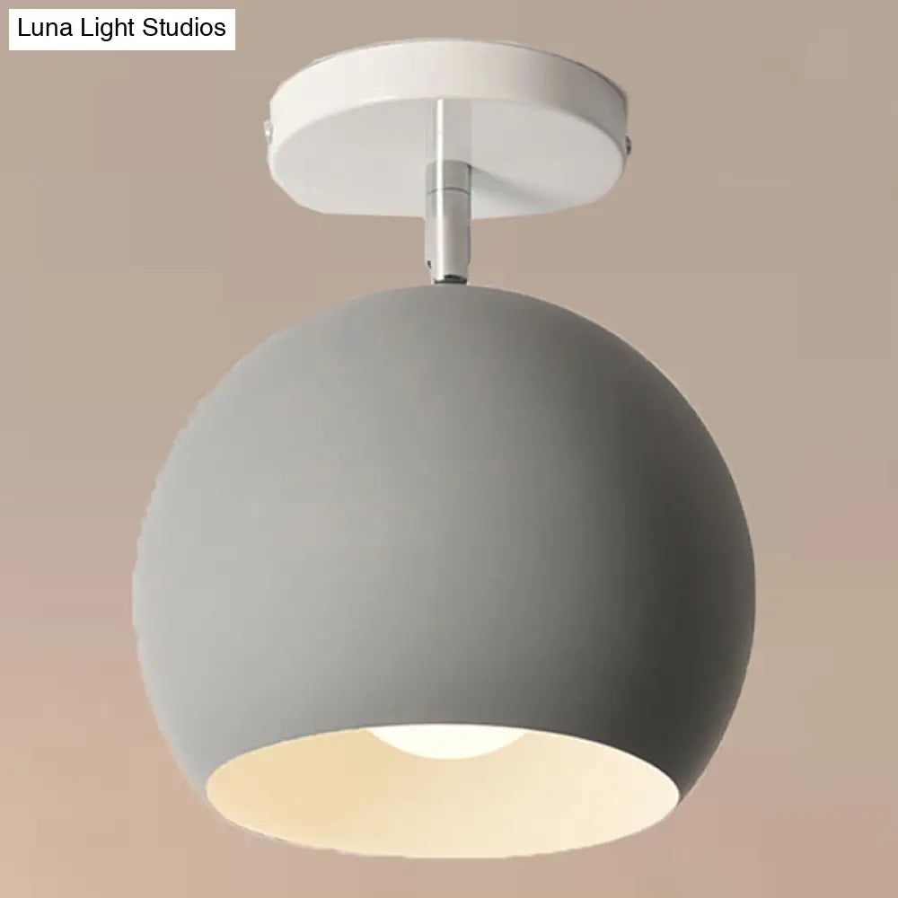 Semi Flush Mount Macaron Metal Ceiling Light For Living Room - Dome Style Grey