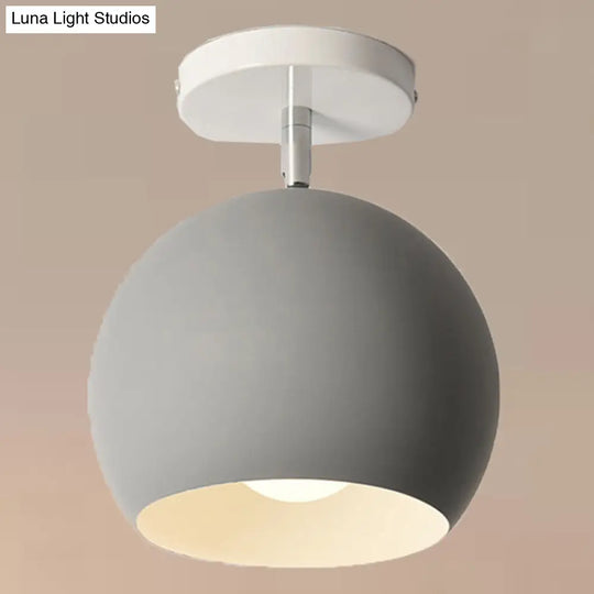 Semi Flush Mount Macaron Metal Ceiling Light For Living Room - Dome Style Grey