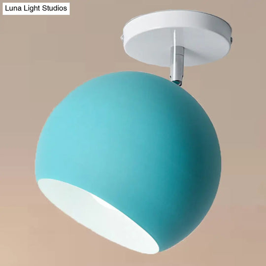 Semi Flush Mount Macaron Metal Ceiling Light For Living Room - Dome Style Blue