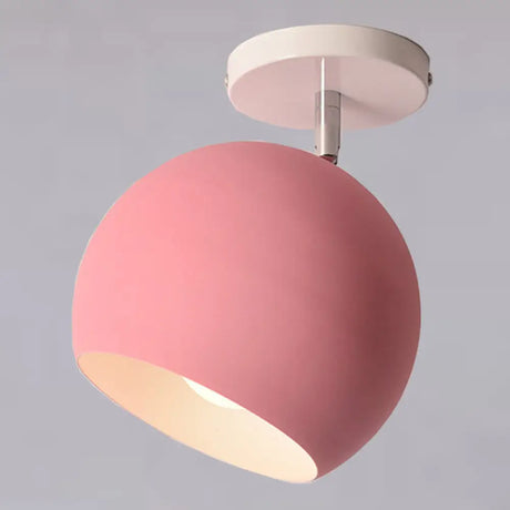Semi Flush Mount Macaron Metal Ceiling Light For Living Room - Dome Style Pink