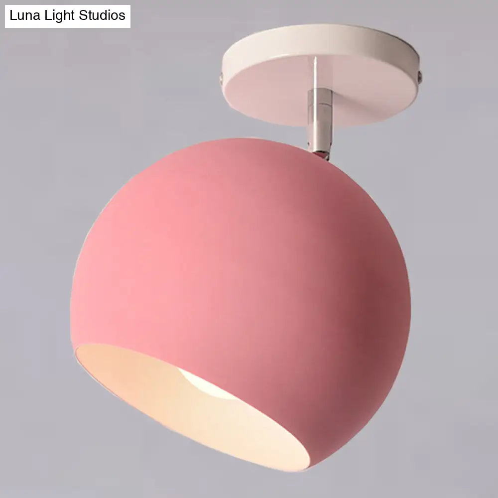 Semi Flush Mount Macaron Metal Ceiling Light For Living Room - Dome Style Pink