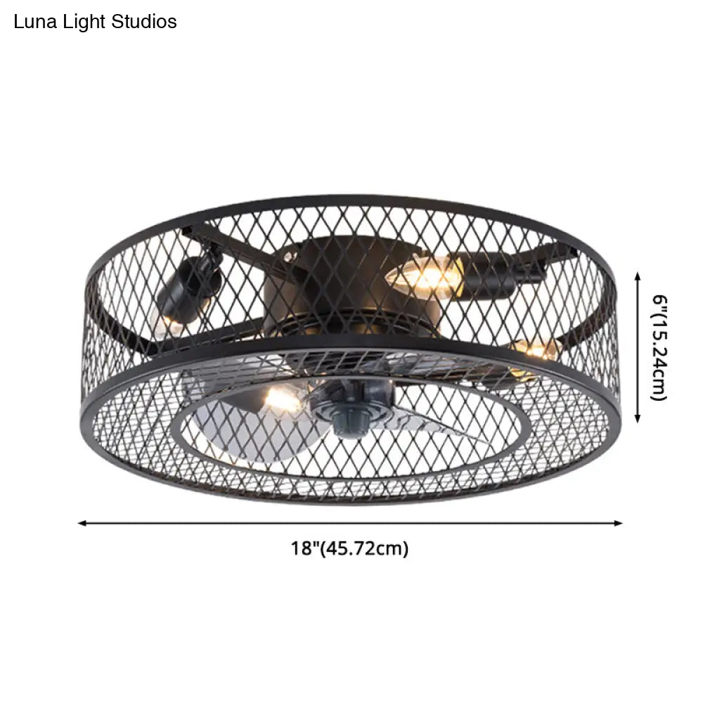 Semi Flush Mount Metal Ceiling Light Fixture - Industrial Style Cage Drum For Bedroom
