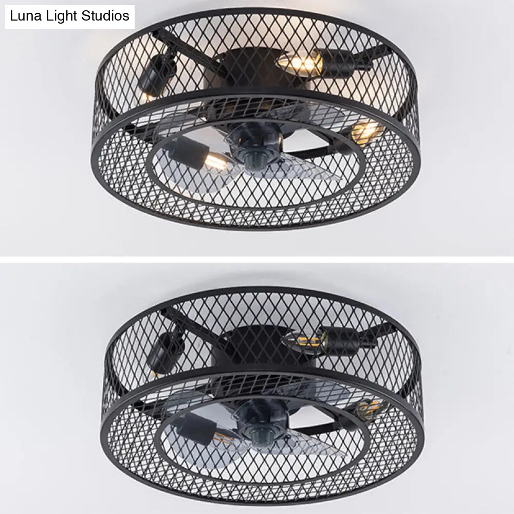 Semi Flush Mount Metal Ceiling Light Fixture - Industrial Style Cage Drum For Bedroom
