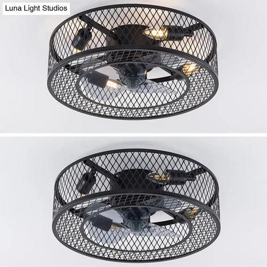Semi Flush Mount Metal Ceiling Light Fixture - Industrial Style Cage Drum For Bedroom