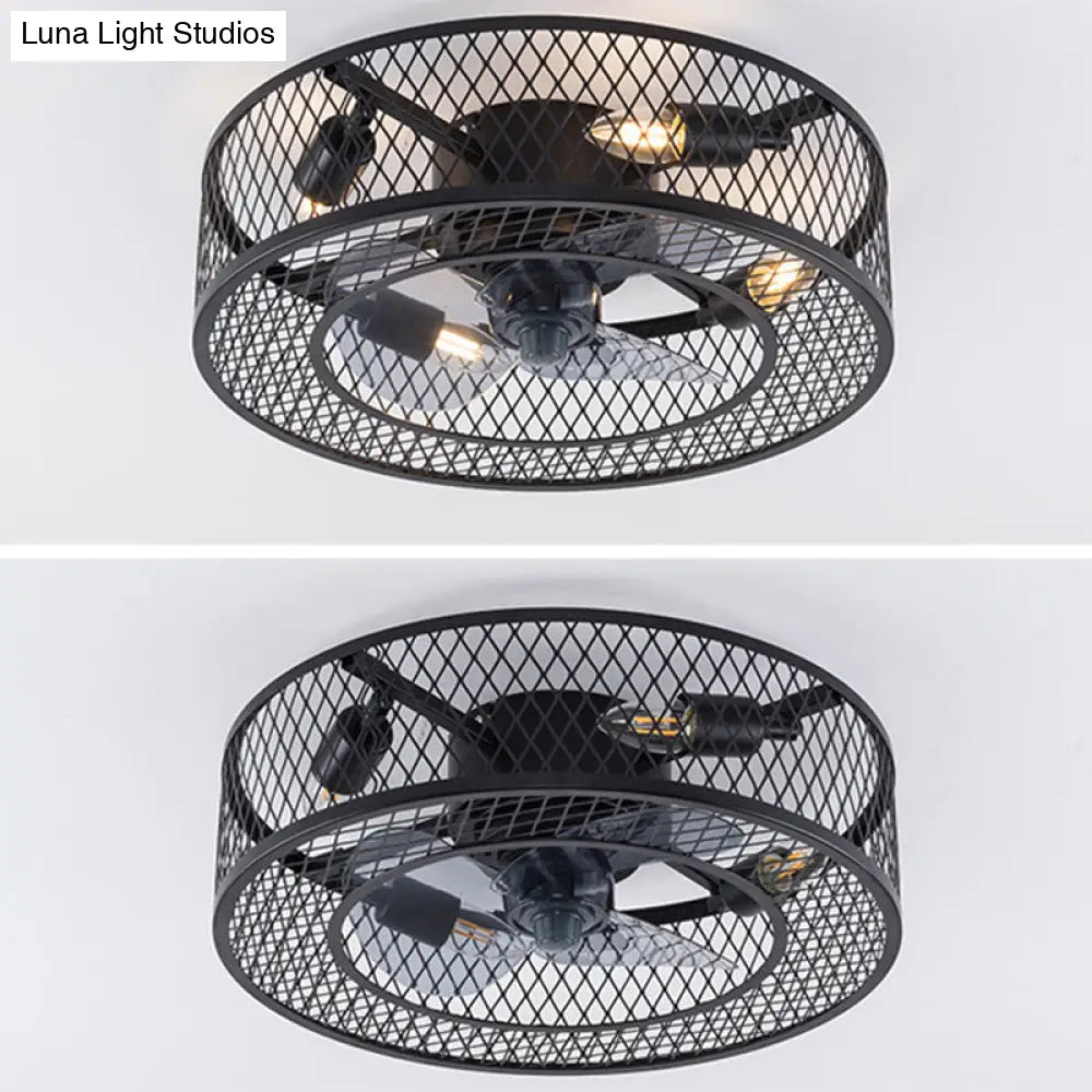 Semi Flush Mount Metal Ceiling Light Fixture - Industrial Style Cage Drum For Bedroom