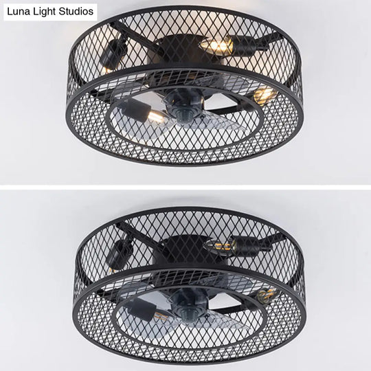 Semi Flush Mount Metal Ceiling Light Fixture - Industrial Style Cage Drum For Bedroom