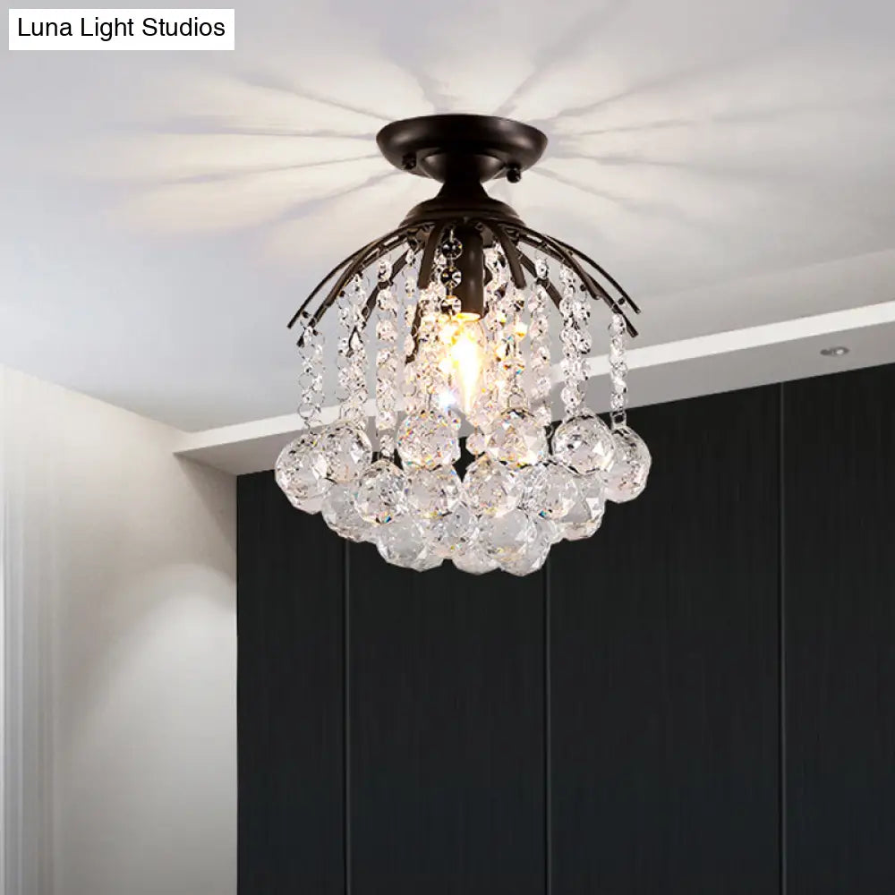 Semi Flush Mount Modern Crystal Ball Light Black Ceiling Fixture