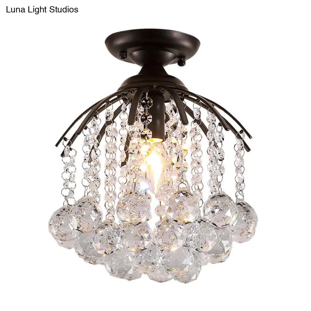 Semi Flush Mount Modern Crystal Ball Light Black Ceiling Fixture