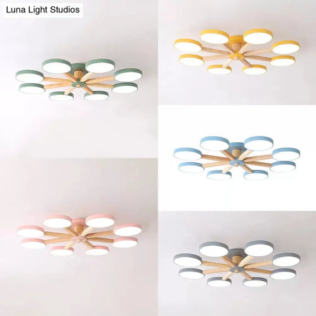 Semi-Flush Mount Snowflake Ceiling Light With 8 Modern Macaron Lights For Living Room