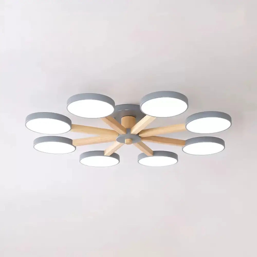 Semi-Flush Mount Snowflake Ceiling Light With 8 Modern Macaron Lights For Living Room Grey / Warm
