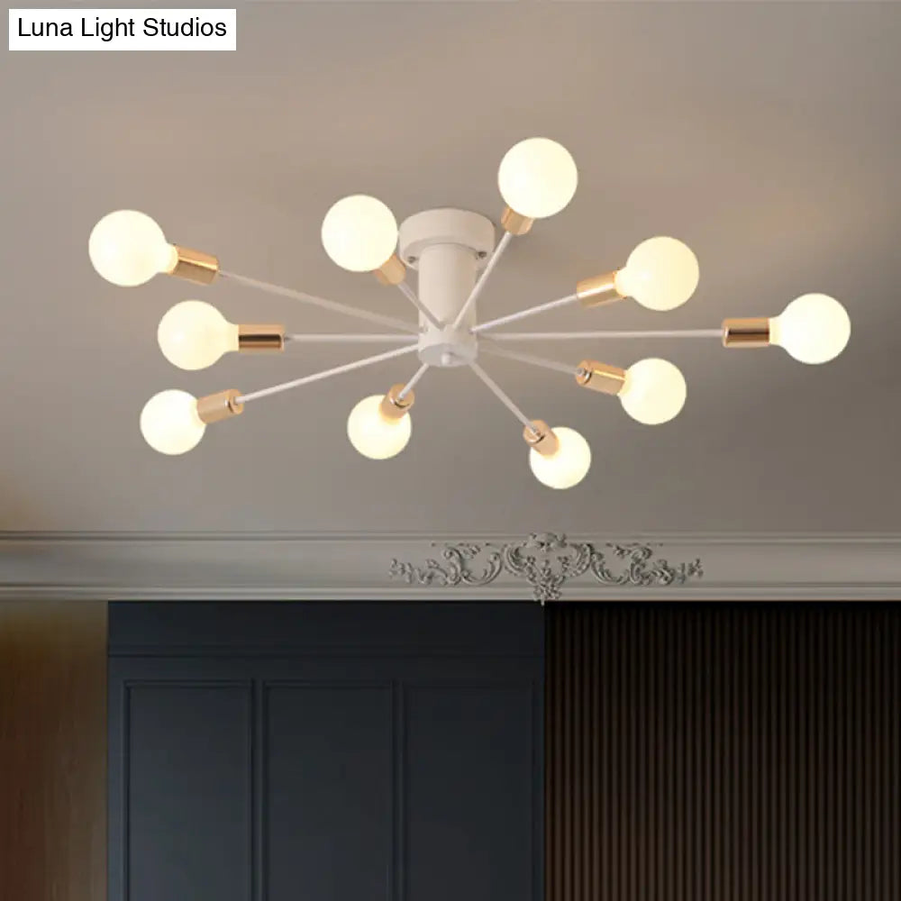 Semi Flush Mount Vintage Ceiling Light Fixture 6/8 Heads Black/White Metallic For Kitchen